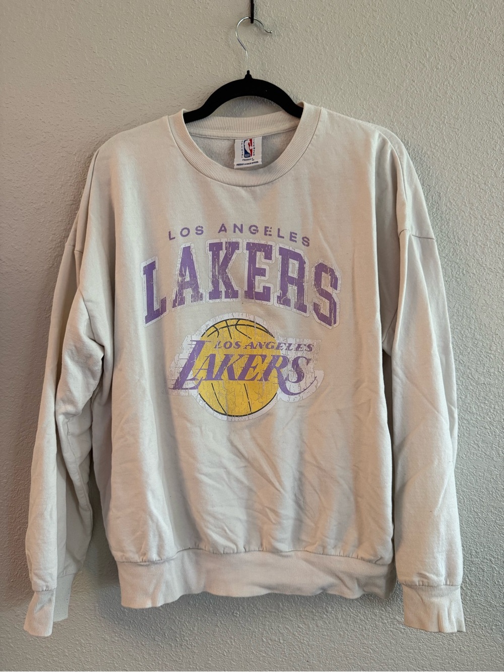 NBA Los Angeles Lakers Cream Crewneck with Purple and Yellow Logo